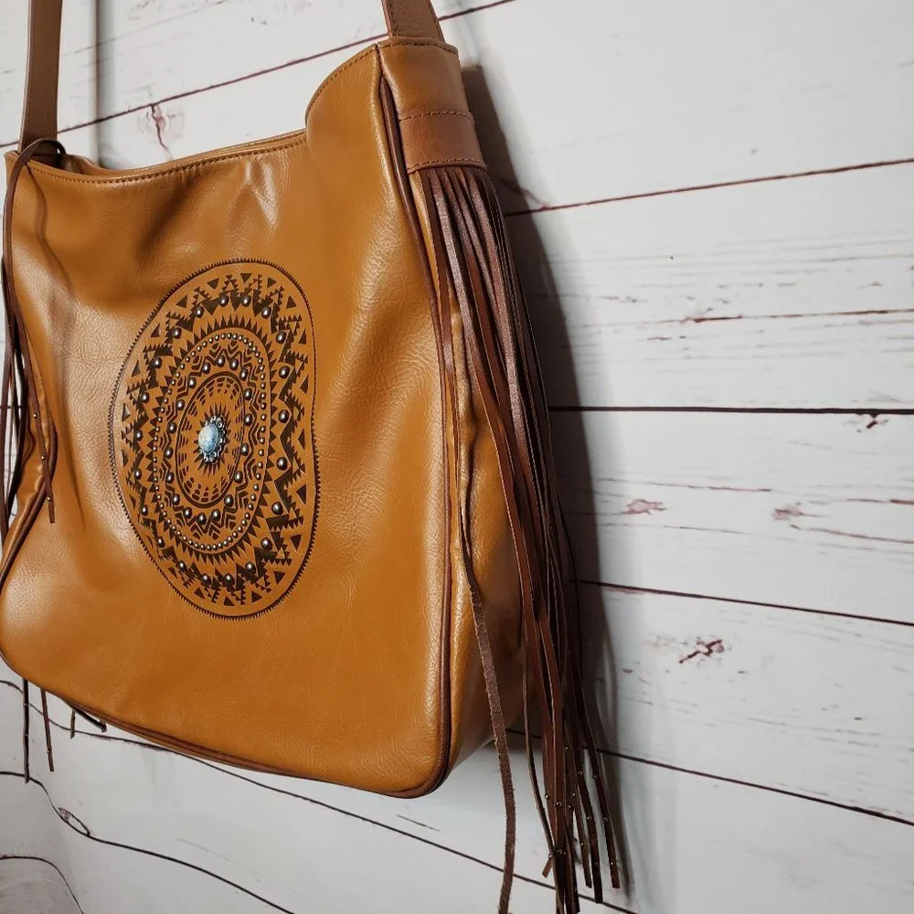 Brown Faux Leather Boho Handbag - Picture 6 of 14